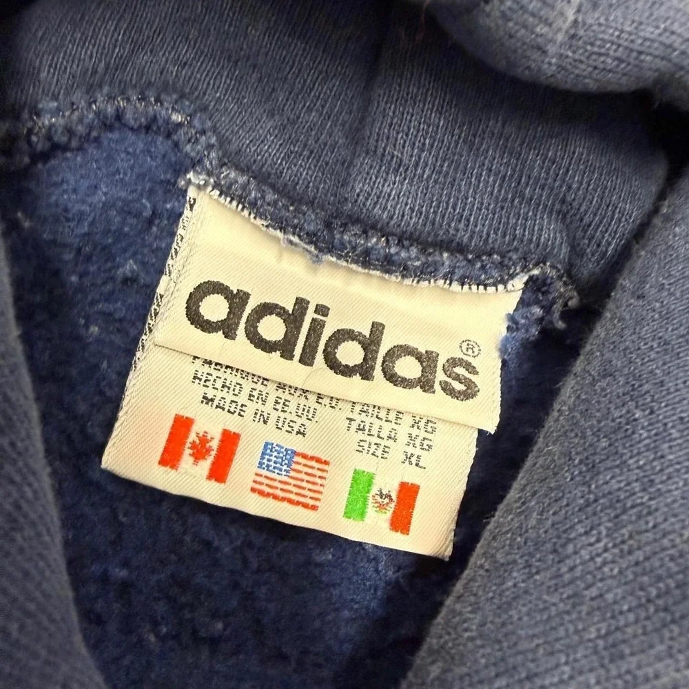 Vintage 90s Adidas Trefoil Hoodie Navy Blue Reverse Weave Made in USA Mens XL